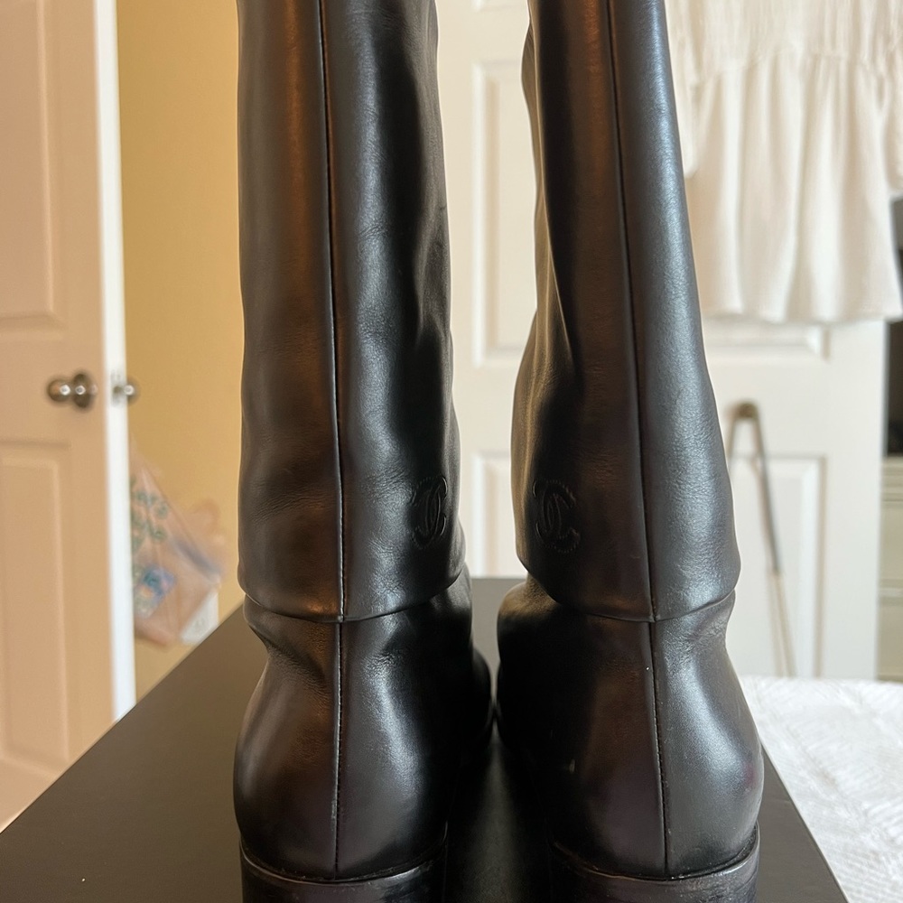 CHANEL Black Leather Mid-Calf Fold-Over Ankle Boots - Picture 13 of 13